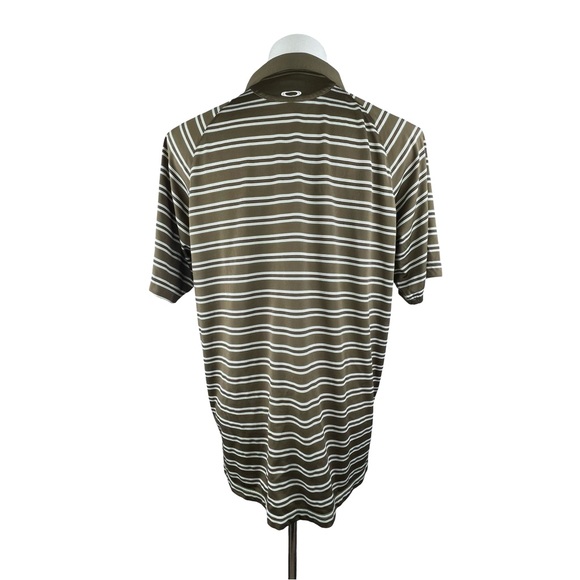 Oakley Golf Polo Men’s Large Olive Green Striped Ranch Country Club Logo Shirt - Picture 2 of 7